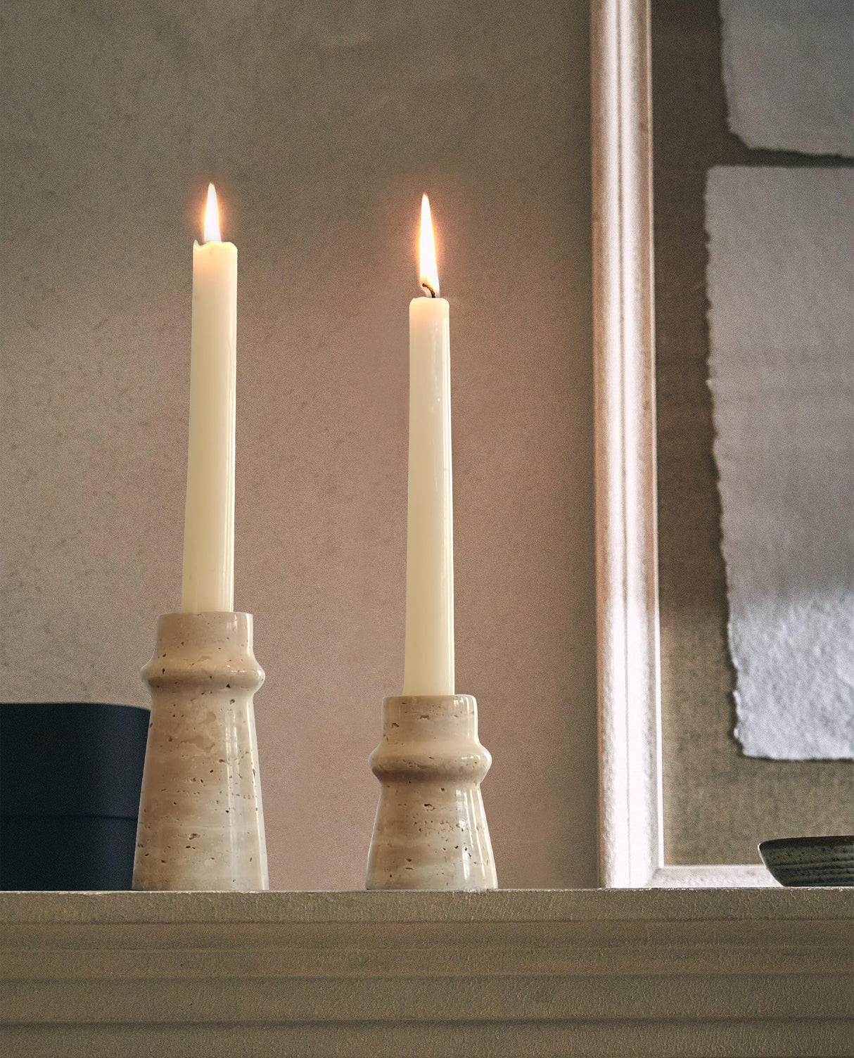 Vixdonos Natural Stone Candle Holder Set of 2 Taper Candle Candlestick Mantle Candle Stand for Home Decor,Wedding,Party and Table Centerpieces(White) Vixdonos