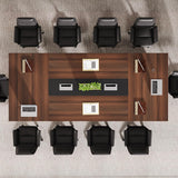 Tribesigns 8ft Conference Table, Modern Office Meeting Room Table with Cable Management, Large Business Seminar Furniture for Boardroom, Walnut and Black Tribesigns