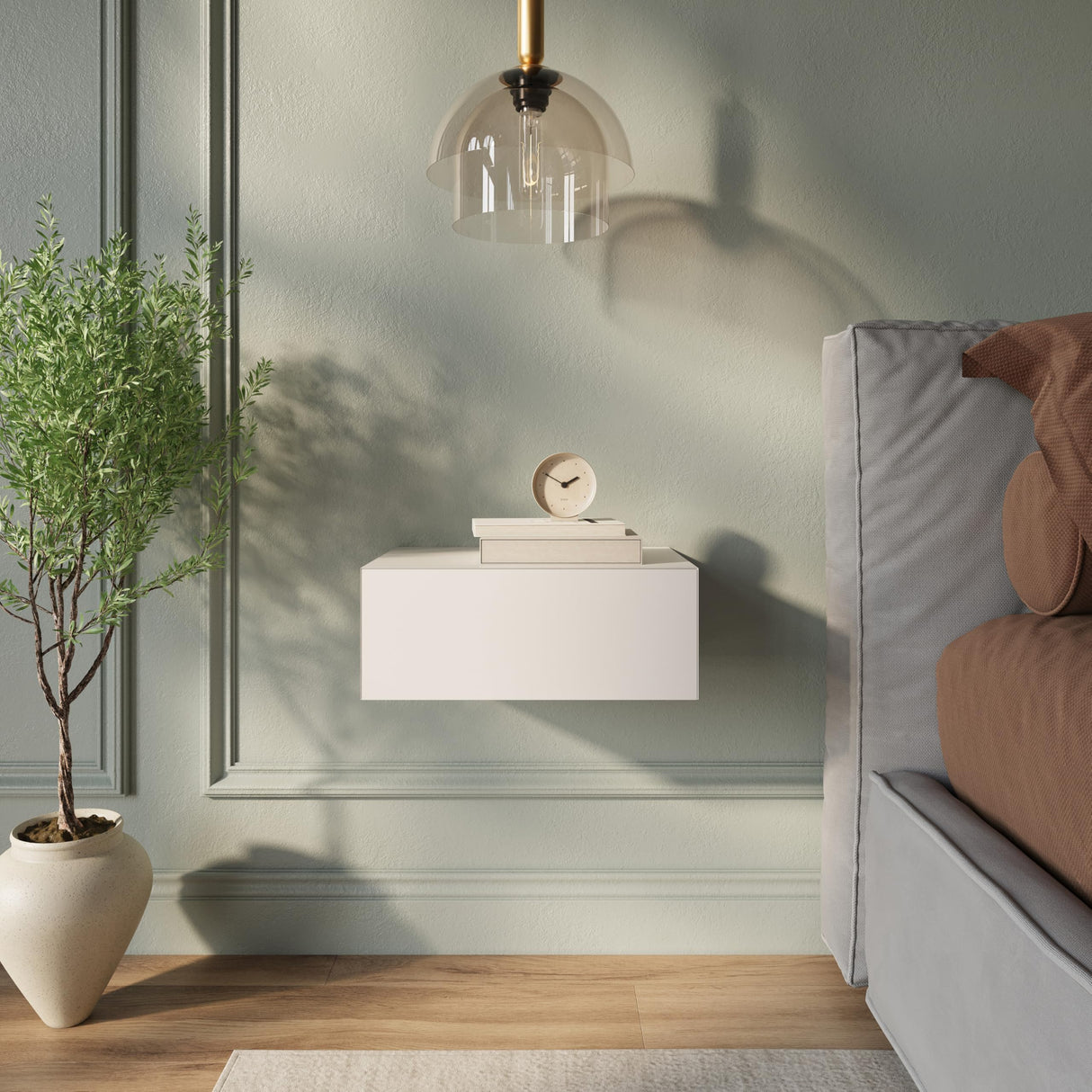 Lumivara Aeris Floating White Modern Nightstand with Storage Drawer, Minimalist Scandinavian, Made with Natural Pine Wood, Wall Mounted Bedside End Table for Bedroom and Living Room Lumivara