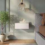 Lumivara Aeris Floating White Modern Nightstand with Storage Drawer, Minimalist Scandinavian, Made with Natural Pine Wood, Wall Mounted Bedside End Table for Bedroom and Living Room Lumivara