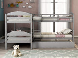 Harper & Bright Designs Quad Bunk Bed with Trundle, L Shaped Bunk Bed for 4 Kids, Wooden Twin Bunk Bed Frame for Kids Teens Adults - Gray Harper & Bright Designs