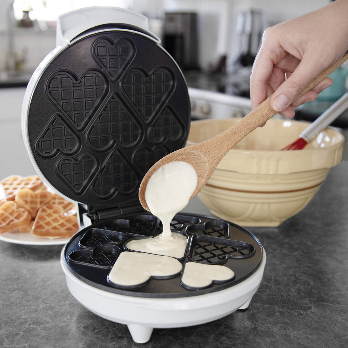 Valentine's Day Mini Hearts Waffle Maker - Bake 9 Heart Shaped Waffles or Pancakes w Electric Nonstick Iron- Show Love w Unique Breakfast or Treat for Her, Kids or Adults- Fun Dessert Gift for Her Him Waffle Wow!