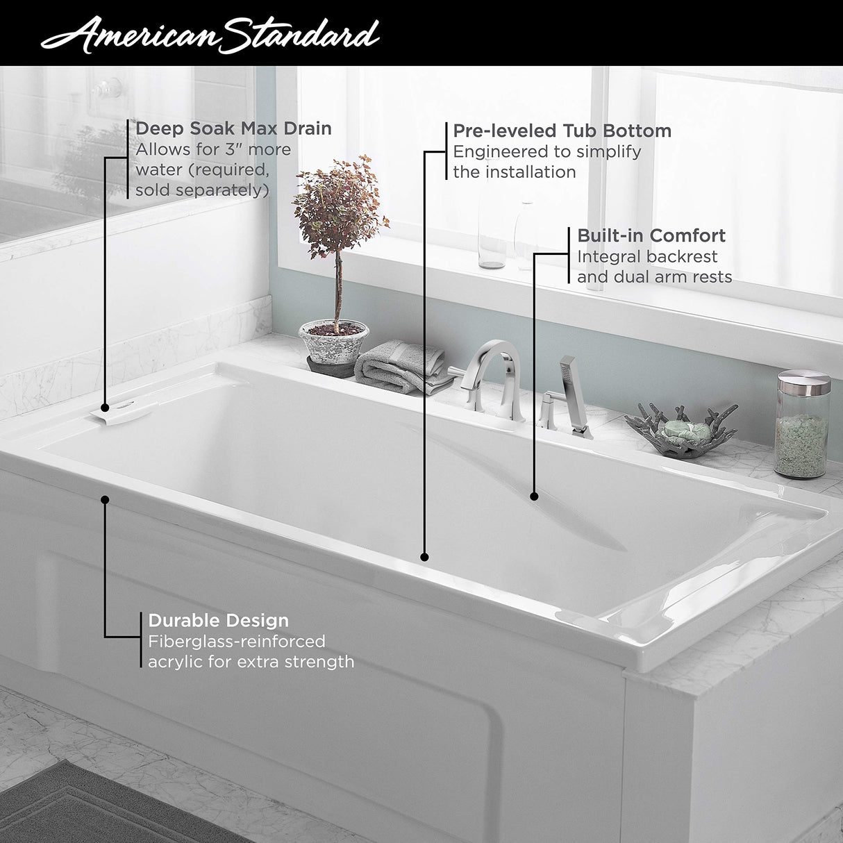 American Standard 2422V002.020 Evolution Acrylic 60-Inch X 32-Inch Drop-In Deep Soak Bathing Pool, Gal, White American Standard