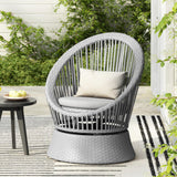 Christopher Knight Home Banes Egg-Shaped Wicker Lounge Chair Outdoor, Iron Frame Egg Chair Outdoor with Removable Cushion, Comfy Reading Chair for Garden Backyard Balcony Poolside, Grey Christopher Knight Home