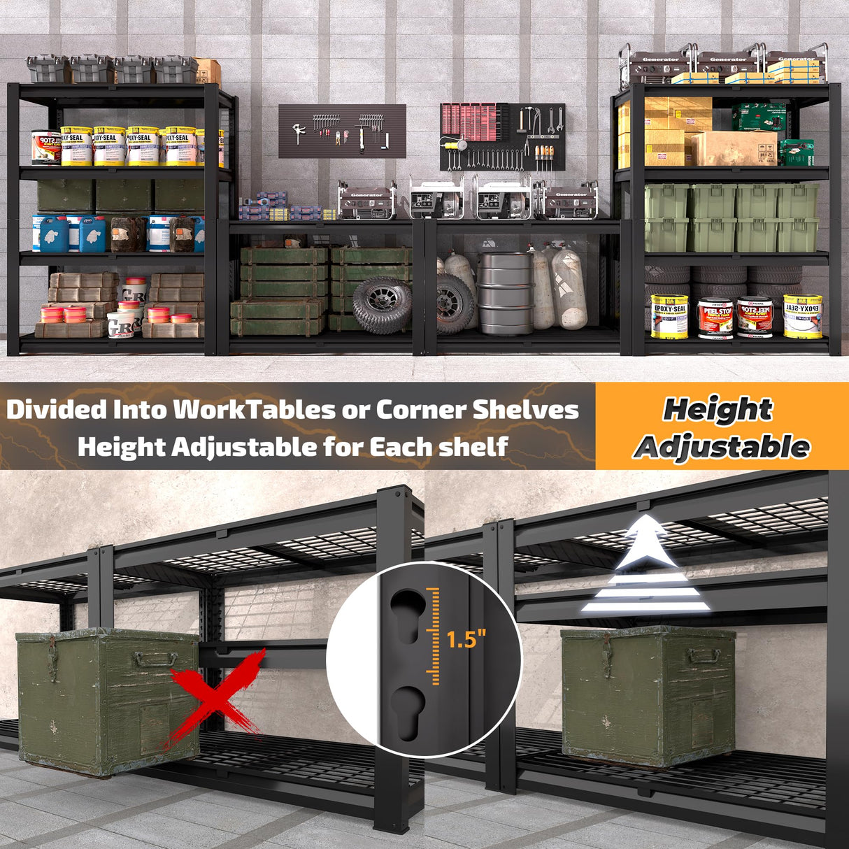 skillmaid 4 Tier 40" W Garage Shelving Heavy Duty Wire Storage Shelves Adjustable Industrial Metal Shelving Unit Utility Shelf for Garage, Warehouse, Basement,Pantry,Commercial, 40" W x 20" D x 59" H skillmaid