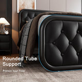 GalnFu Full Metal Bed Frame, Upholstered Bed with Leather Button-Tufted Headboard & Footboard, Heavy-Duty U-Shape Platform Bed, Easy Assembly, Black GalnFu