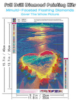 KINPLUB Heart Beach Diamond Painting Kits for Adults, 5D Sunset Diamond Art Kits for Beginners, DIY Full Drill Seaside Paint with Round Diamond Dots, Home Wall Decor 12 x 16 Inch KINPLUB