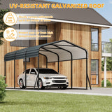 Reljofum 10 x 15 FT Metal Carport with Galvanized Steel Roof, Heavy Duty Metal Roof Carport with Enhanced Base, Tall Kits Garage for Tractors, Trucks, Boats, Cars Reljofum
