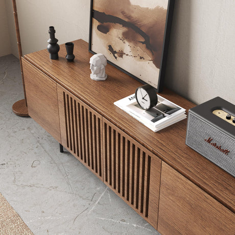 Modern Design By Crafts & comfort Napoli Wood TV Stand - Mid Century Entertainment Center with Storage for [65]-Inch Flat Screen Television,Wooden Furniture for Living Room & Bedroom Walnut color Modern Design By Crafts & comfort