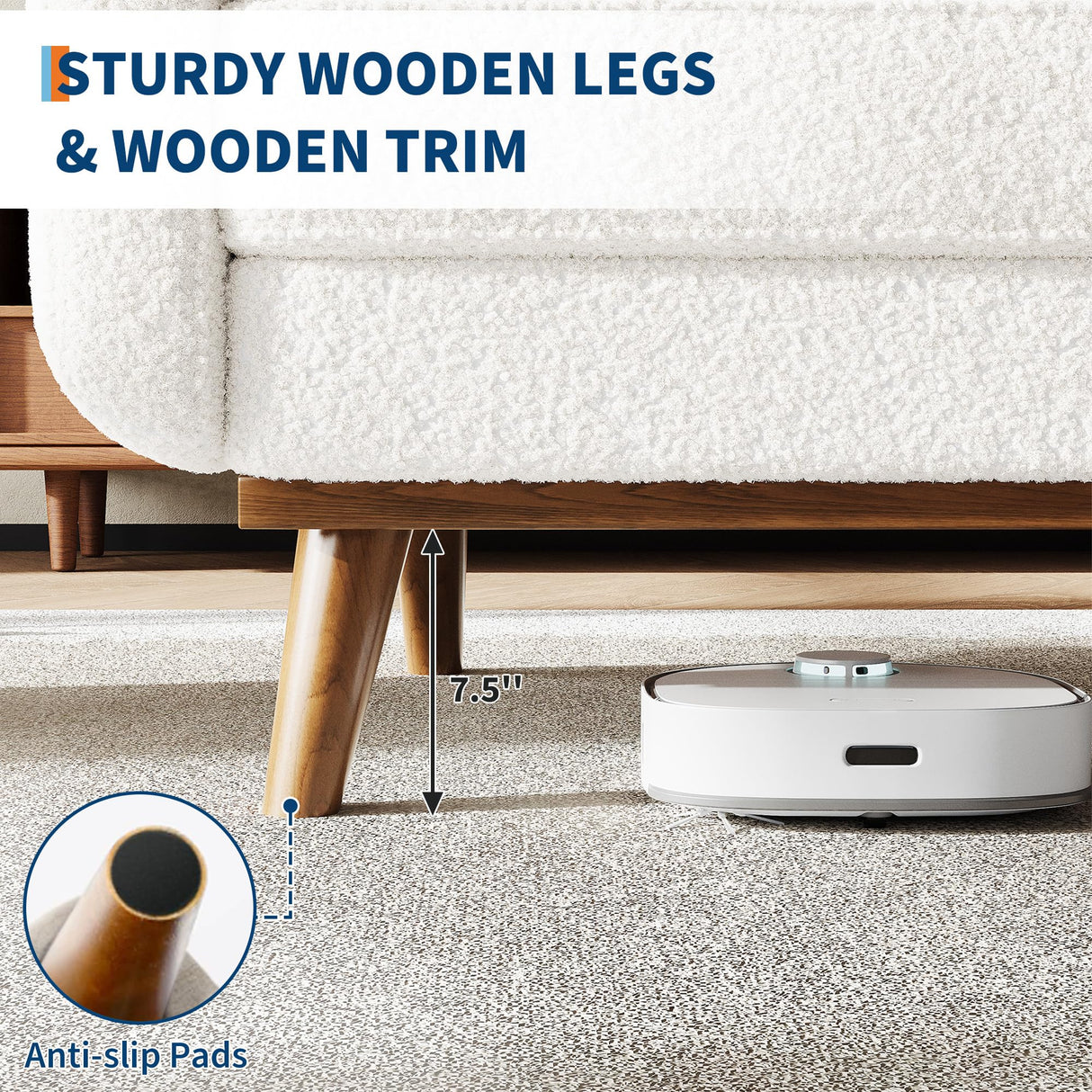 65" Mid Century Modern Couch Sofa Loveseat, Comfy Love Seat Couches for Living Room, 2 Seater Teddy Fleece Boucle Upholstered Deep Seat Couch for Bedroom Office Small Space, Beige Cream IDEALHOUSE