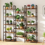 Shintenchi Triple Column 5 Tier Bookshelf, Industrial Large Bookcase Display Shelves, Large Etagere Bookshelf,Wide Book Shelf Book Case for Home & Office, Rustic Brown Shintenchi