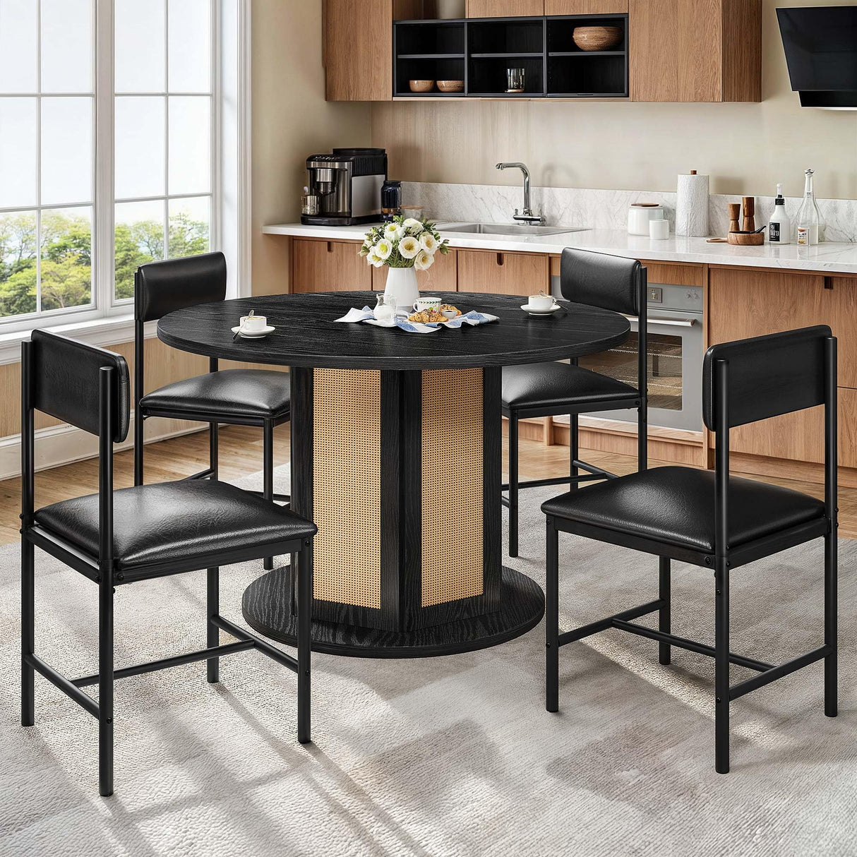 DWVO Dining Room Chairs Set of 4 Black Upholstered Dining Chairs Modern Kitchen Chairs Faux Leather Restaurant Chairs with Metal Legs for Living Room Kitchen and Dining Room 4 Pack Black DWVO