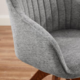 Art Leon Desk Chair - Mid Century Modern Office Chair No Wheels, Swivel Accent Chair with Oak Wood Legs, Fabric Upholstered Arm Chair, Gray Art Leon