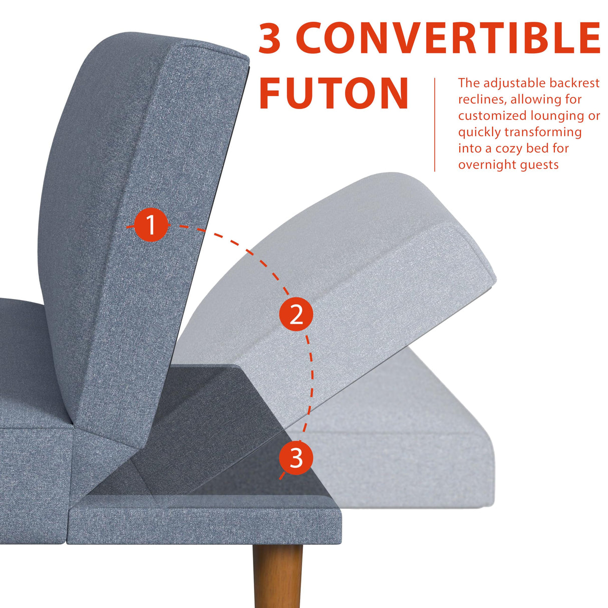 HomePop Upholstered Bergen Convertible Futon Sofa Bed, Modern Sofa Couches for Living Room, Small Spaces, Dorm, Apartment, Blue Woven HomePop