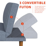 HomePop Upholstered Bergen Convertible Futon Sofa Bed, Modern Sofa Couches for Living Room, Small Spaces, Dorm, Apartment, Blue Woven HomePop