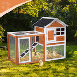 Outvita Rabbit Hutch, Small Wood Chicken Coop, 48" Guinea Pig Cage w/Pull-Out Tray, Waterproof Asphalt Roof, Chicken Run, Interactive Door for Small Animal Pen Outdoor Outvita