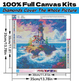 5D Diamond Art Kits for Adults Beginners Ocean Beacon,Sea Tower DIY Full Round Drill Diamond Painting Kits,Lighthouse Paint by Diamonds Dots Gem Art Easy,Home Wall Decor 14X14 Inch Acelii