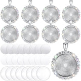 Hicarer 32 Pcs Sublimation Necklace Blank Round Rhinestone Bezel Pendant Trays Set with Glass Domes Sublimation Blank Discs Double Sided Adhesive Tape for DIY Wedding Birthday Graduation Jewelry Gifts Hicarer
