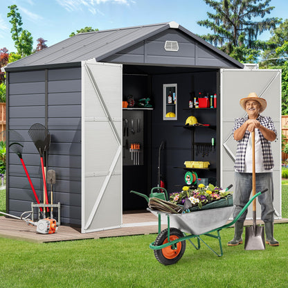 YITAHOME 8x6.2FT Outdoor Resin Storage Shed w/o Floor, All-Weather Plastic Shed with Lockable Doors, Window & Vents, Plastic Tool Shed for Backyard, Patio, Poolside, Lawn, Dark Gray - WoodArtSupply