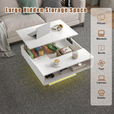 HedoAjim White 30.7" Lift Top Coffee Table with Storage, Square Led Coffee Table with Large Hidden Storage, Wood Living Room Table Led Center Table for Dining Reception Room HedoAjim