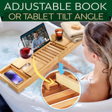 SereneLife Luxury Bamboo Bathtub Caddy Tray - Adjustable Natural Wood Bath Tub Organizer with Wine Holder, Cup Placement, Soap Dish, Book Space & Phone Slot for Spa, Bathroom & Shower SLBCAD20 SereneLife