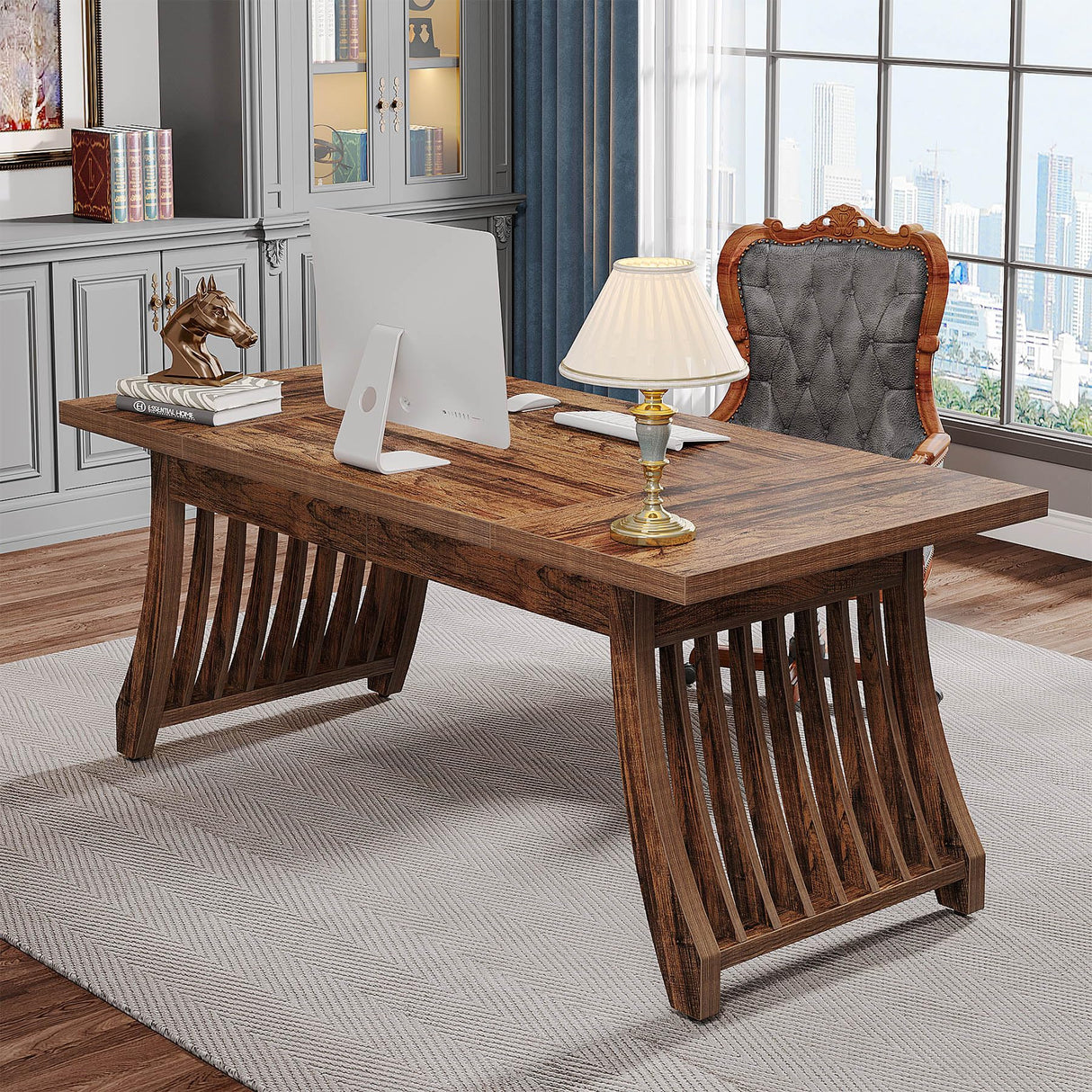 Tribesigns Home Office Executive Desk: 62 Inches Wood Computer Desk Office Table, Farmhouse Rustic Writing Study Desk with Solid Thickened Tabletop and Frame, Business Workstation Tribesigns