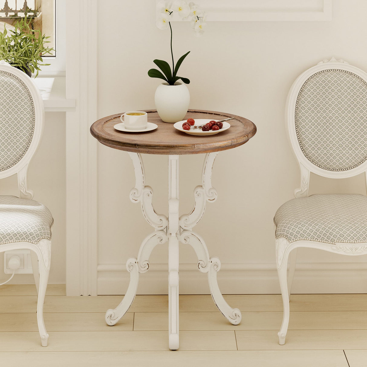 LONYKE Rustic Accent End Table, Farmhouse Side Table with Natural Top for Family, Dining or Living Room, Handcrafted Finish, White LONYKE