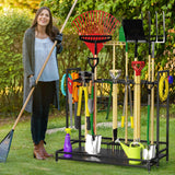 VGMiu Garden Tool Rack Organizer for Garage Yard Tool Storage, Garden Tools Storage for Organization Black Metal Gardens Tools Holder for Yard Shed Garage VGMiu