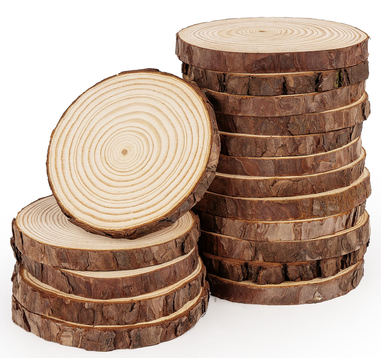 ilauke Wood Slices for Crafts, 17Pcs Unfinished Wood Slices for Centerpieces 5.1-5.5 Inch, Round Wooden Discs with Bark, Wood Pieces for Rustic DIY Crafts Wedding Decor Christmas Ornaments