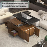 TRJQBCC 45" Lift Top Coffee Table, Modern Coffee Table with 2 Stools Set, Space Saving Center Table Folding Dining Table with 2 Drawers & Expandable Hidden Storage for Living Room, Office (Wood) TRJQBCC