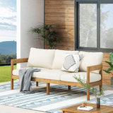 Christopher Knight Home Brooklyn Outdoor 3 Seater Sofa with Cushions - Acacia Wood - Teak/Beige Christopher Knight Home