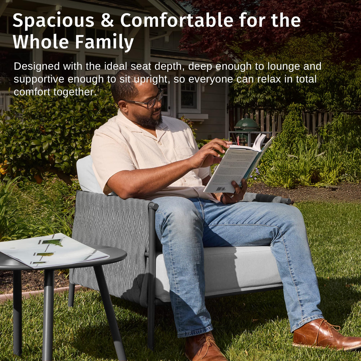 EAST OAK 3-Piece Patio Furniture Set | Armchairs & Coffee Table | Outdoor Furniture with Cushions | Deep Seating Modern Conversation Set | Garden, Porch, Balcony & Backyard | Misty Grey EAST OAK