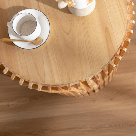 DGSPVCT Small Wooden Side Table, Round Wood Coffee Tables End Table, Retro Cylindrical Coffee Table Boho Fluted Coffee Tables for Living Room, Dining Room, Natural (20.47") DGSPVCT