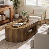 Tribesigns Farmhouse Coffee Table with Storage, 55-Inch Oval Center Table, 2-Tier Large Tea Table for Living Room, Office Reception, Rustic Brown Tribesigns