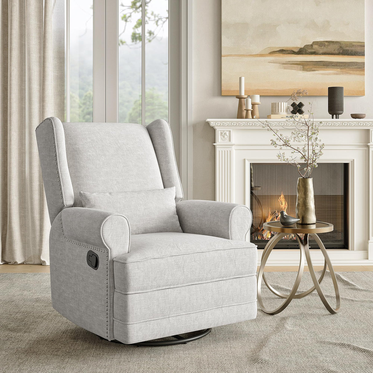 May in Color Swivel Recliner Chair with Extra Large Footrest, Comfy Upholstered Glider Rocking Chair for Living Room, Bedroom and Ofice, Grey May in Color