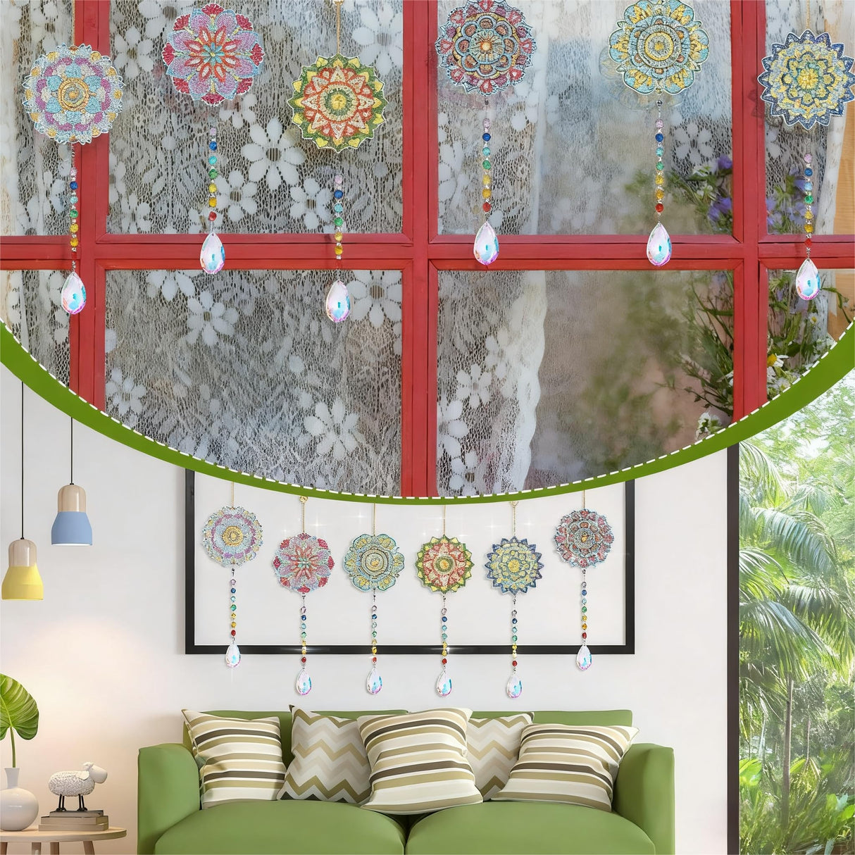 Yeaqee 6 Pcs Thanksgiving Fall Diamond Art Kits Sun Catcher Maple Leaves Wind Chimes Diamond Painting Double Sided Kits for Adults Autumn Hanging Ornament for Adults DIY Craft(Mandala) Yeaqee