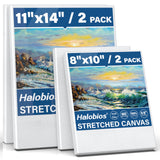 Halobios 4 Packs Blank Canvases for Painting with 8x10in,11x14in(2 of Each), Stretched Canvases for Acrylics, Oils & Other Painting Media, 100% Cotton, 5/8 Inch Profile of Super Value Canvas Pack Halobios