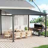 EBE 12' x 12' Hardtop Gazebo, Heavy Duty Lean to Metal Gazebos Outdoor Pergola, Wall Mounted Gazebo with Galvanized Steel, Patio Roof Awning for Patio, Deck, Backyard EBE