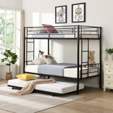 AEMSOFK Twin Over Twin Bunk Bed Frame with Trundle,Metal Bunk Bed Bedframe with Guard Rail and 2 Ladders for Adults,Can be Divided into 3 Beds, No Box Spring Needed,Space Saving Design AEMSOFK