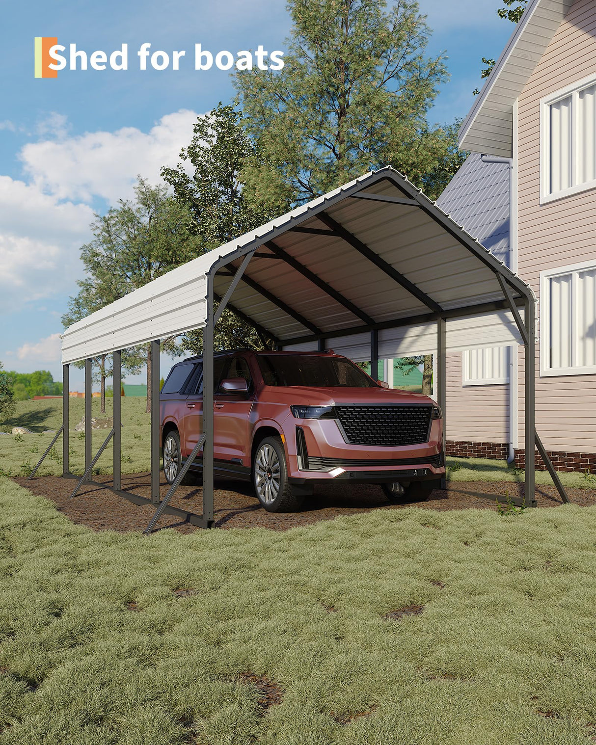 Garveelife 13'x21'x11' Oversized Metal Carport, Steel Heavy Duty Carport for All-Weather, Permanent Shelter for Bass Boats, Pickup Trucks, and Tractors, N.W. 660 Lbs GarveeLife