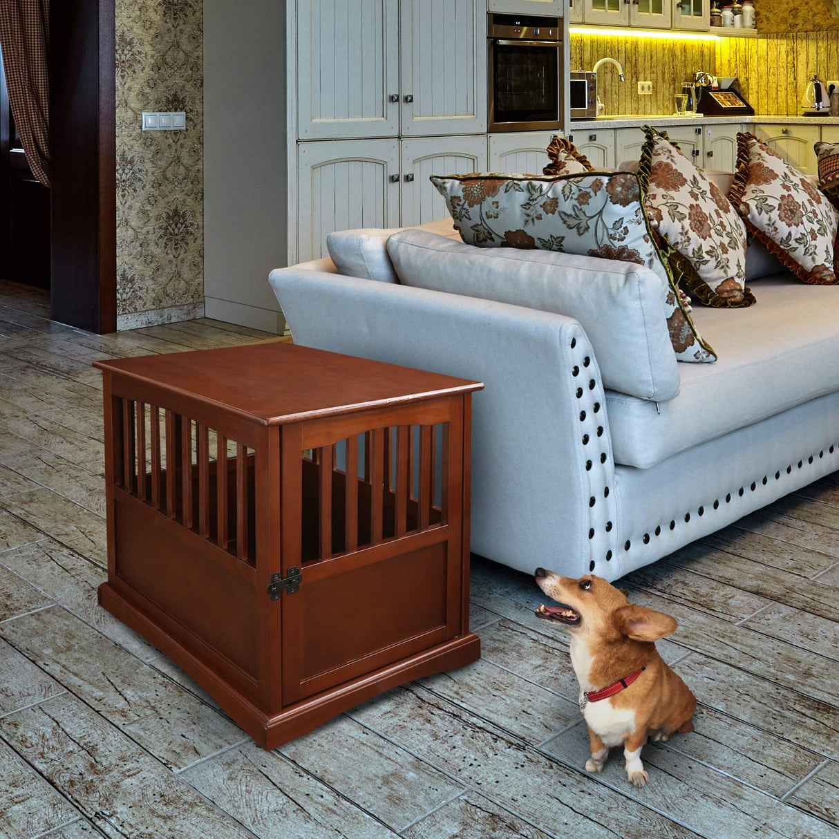 Casual Home Wooden Pet Crate, End Table, Medium, New Walnut Casual Home