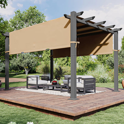 Aoxun 10'x12' Outdoor Retractable Pergola, Heavy-Duty Aluminum Pergola Patio, Modern Pergola with Retractable Sun Shade Canopy for Garden, Decks, and Backyards