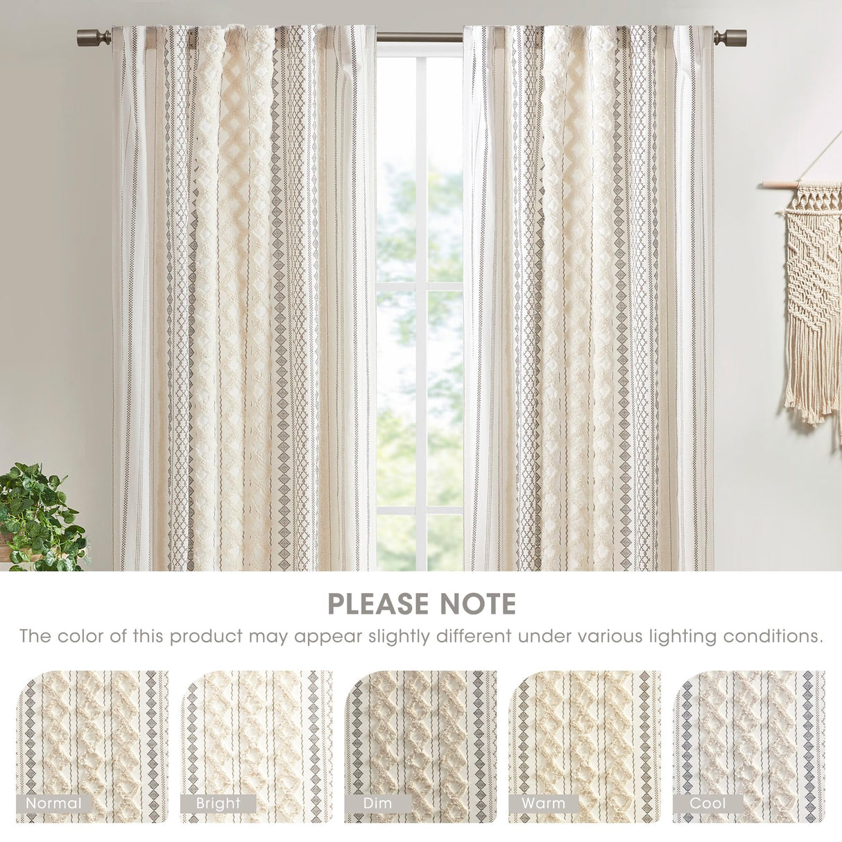 INK+IVY Boho Curtains for Bedroom & Living Room, 100% Cotton Tufted Chenille Stripe Modern Farmhouse Curtains, Light Filtering Drapes, 50" x 95", Ivory INK+IVY