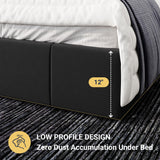 Allewie King Size Dutch Velvet Upholstered Platform Bed Frame/Vertical Channel Tufted Adjustable Headboard/Low Profile Bed Frame/No Box Spring Needed/Easy Assembly/Black Allewie