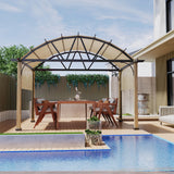 HAPPATIO 12' X 12' Outdoor Pergola with Sling Retractable Pergola Canopy, Wood-Like Aluminum Patio Pergola Shade Arched Pergola for Patio, Backyard, Garden,Poolside HAPPATIO