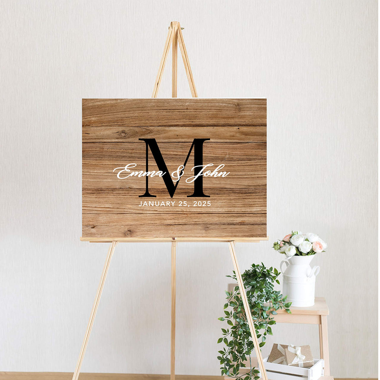 Andaz Press Custom Large Canvas Wedding Guest Book Alternative, 16 x 20 Inches, Rustic Wood Monogram Horizontal Personalized Sign Our Canvas Guest Andaz Press