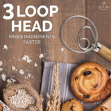 Zulay Kitchen 13 Inch Danish Dough Whisk - Large Wooden Danish Whisk For Dough With Stainless Steel Ring - Traditional Dutch Whisk Baking Tool For Bread, Batter, Cake, Pastry (Acacia Wood) Zulay Kitchen