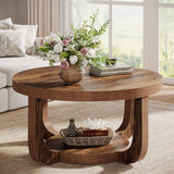 Tribesigns Round Coffee Table, 2-Tier Circle Coffee Table with Storage, Modern Wooden Accent Center Table for Living Room, Thick Tabletop & Base, Dark Brown Tribesigns