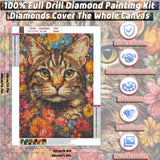 KICHANG Flower Cat Diamond Painting Kits,5D Diamond Painting Diamond Art,Round Full Drill Diamond Art Kits Diamond Dots Crafts for Home Decor Gift-12x16in KICHANG