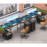 Yoobure L Shaped Desk with Drawers, Gaming Desk with LED Lights & Outlets, 75" Reversible Computer Desk with Storage File Cabinet & Printer Stand, Corner Desk Office Desk with Dual Monitor Stand Black Yoobure